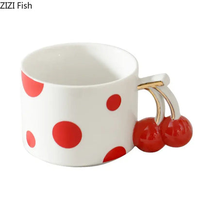 cherry porcelain red polka dot mug kitchen teacup