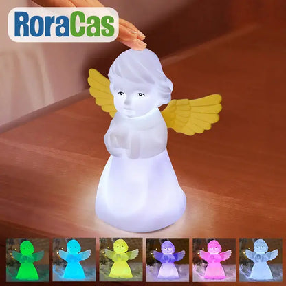 Cherub white and yellow rgb night light bedroom angel lamp