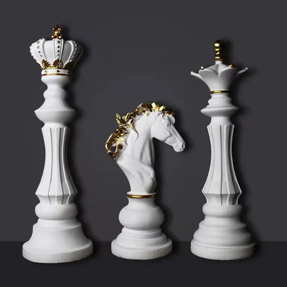 Black and gold chess pieces figurines living room decor