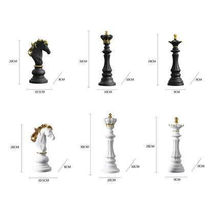 Black and gold chess pieces figurines living room decor