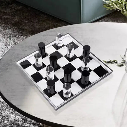 Glossy black & silver chessboard desk ornament bedroom decor