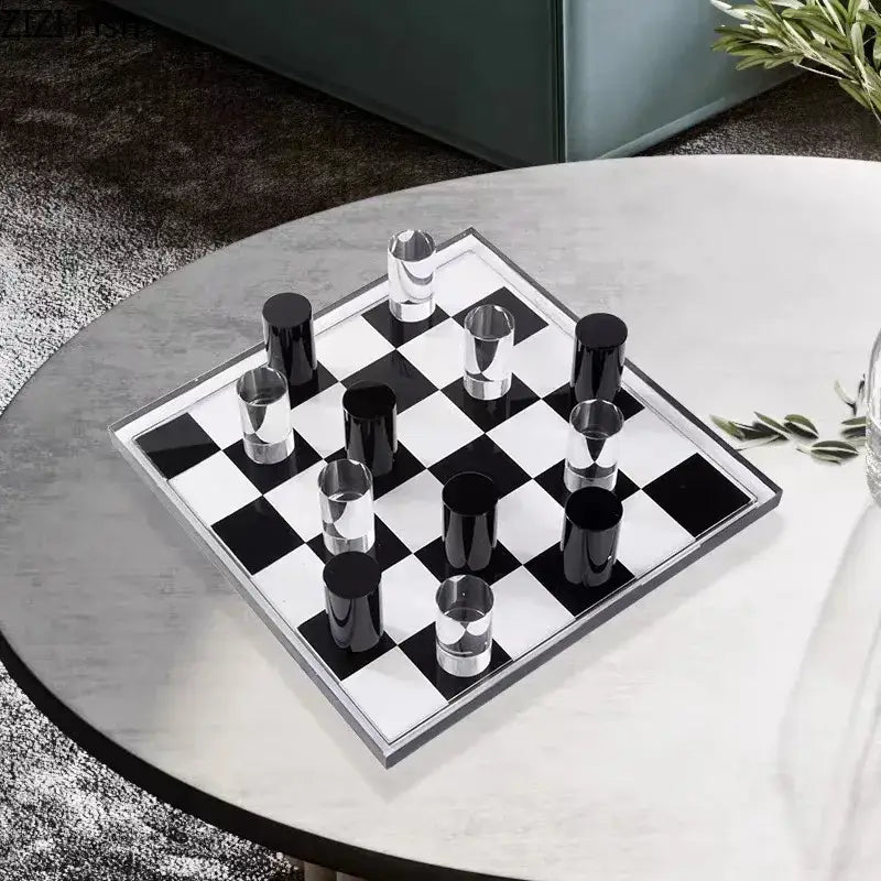 Glossy black & silver chessboard desk ornament bedroom decor