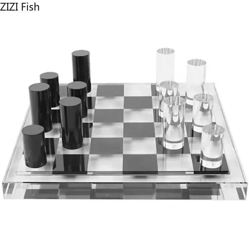 Glossy black & silver chessboard desk ornament bedroom decor
