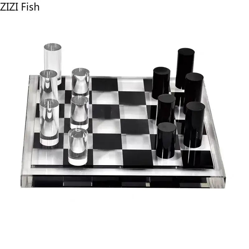 Glossy black & silver chessboard desk ornament bedroom decor