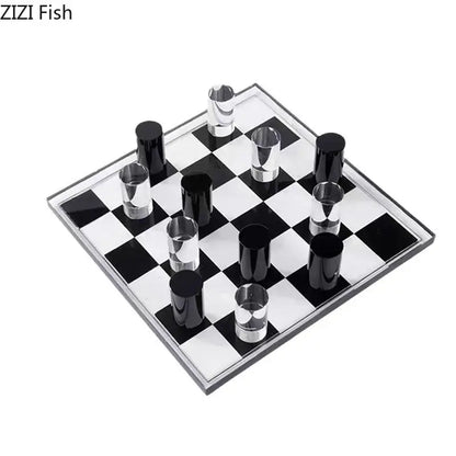 Glossy black & silver chessboard desk ornament bedroom decor