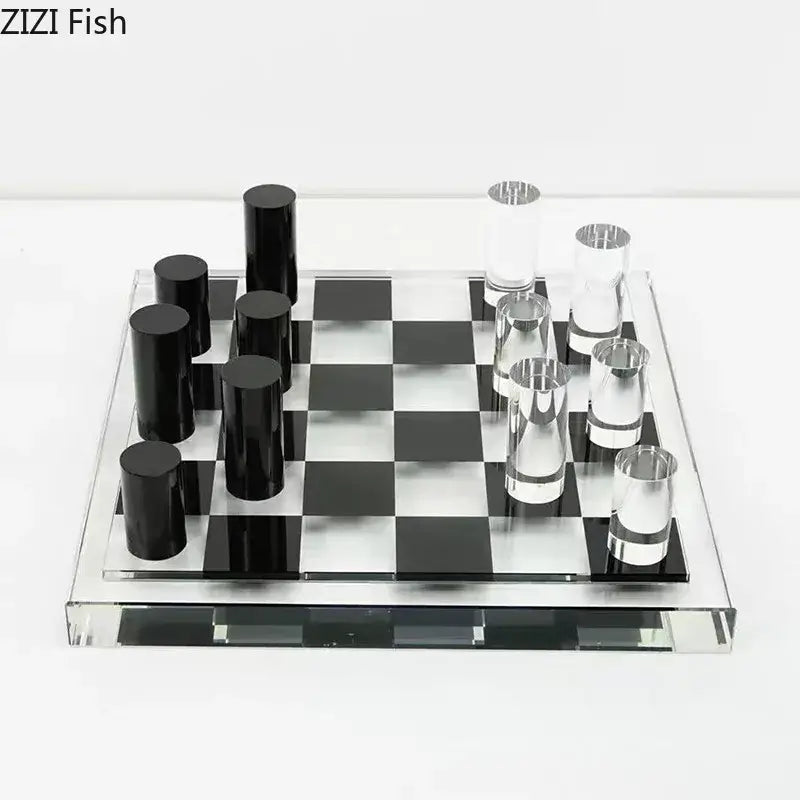 Glossy black & silver chessboard desk ornament bedroom decor