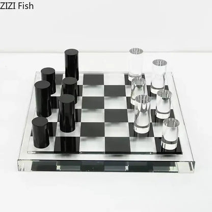 Glossy black & silver chessboard desk ornament bedroom decor