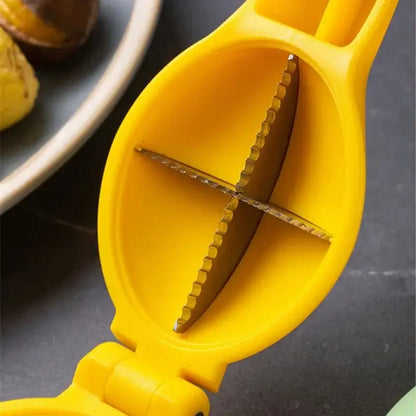 Ergonomic yellow & mint green chestnut clip nutcracker kitchen tool