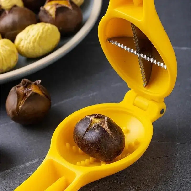 Ergonomic yellow & mint green chestnut clip nutcracker kitchen tool