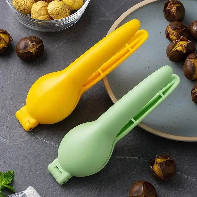 Ergonomic yellow & mint green chestnut clip nutcracker kitchen tool