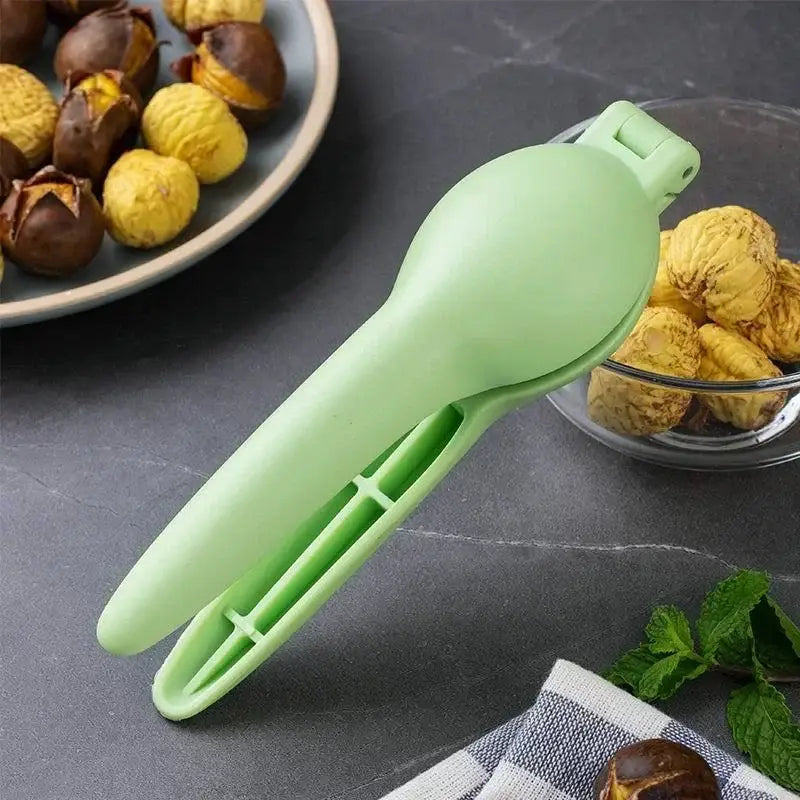 Ergonomic yellow & mint green chestnut clip nutcracker kitchen tool