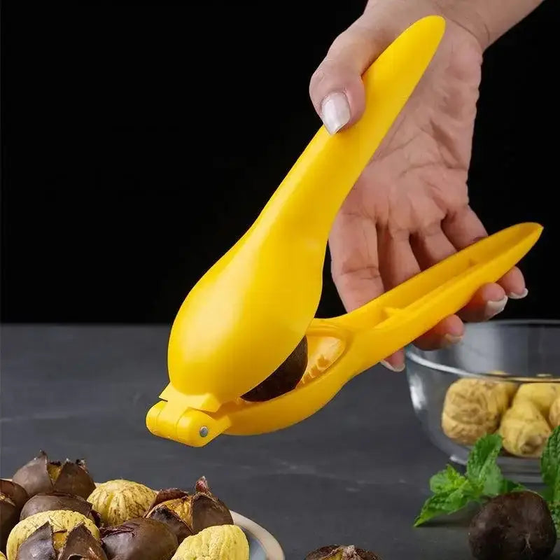 Ergonomic yellow & mint green chestnut clip nutcracker kitchen tool