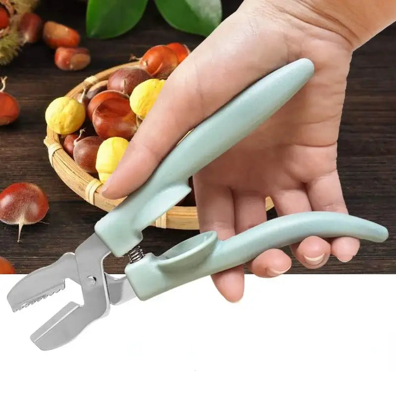 Brown chestnut cracker scissors nut opener kitchen tool with spring