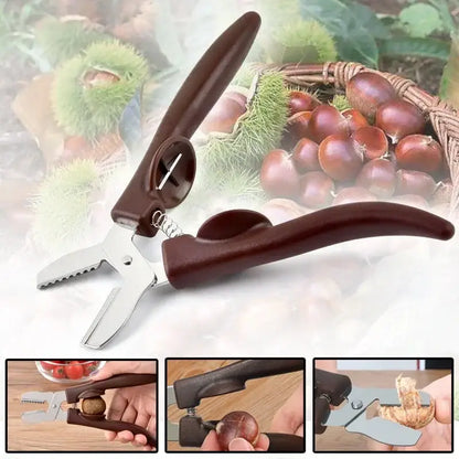 Brown chestnut cracker scissors nut opener kitchen tool with spring