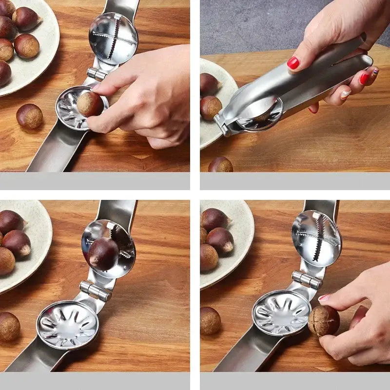 Ergonomic stainless steel chestnut opener kitchen cracker tool