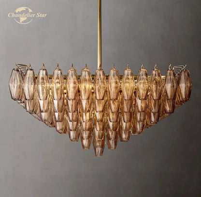 Modern amber chiara glass led square chandelier for dining room