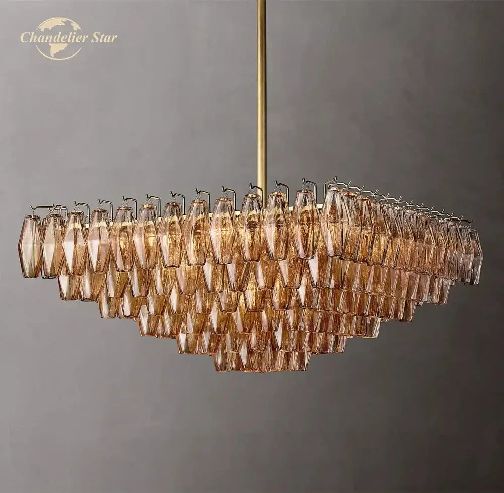 Modern amber chiara glass led square chandelier for dining room