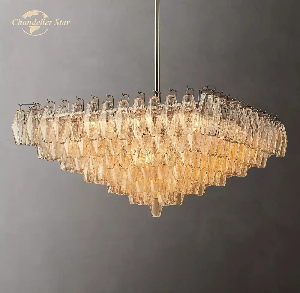 Modern amber chiara glass led square chandelier for dining room