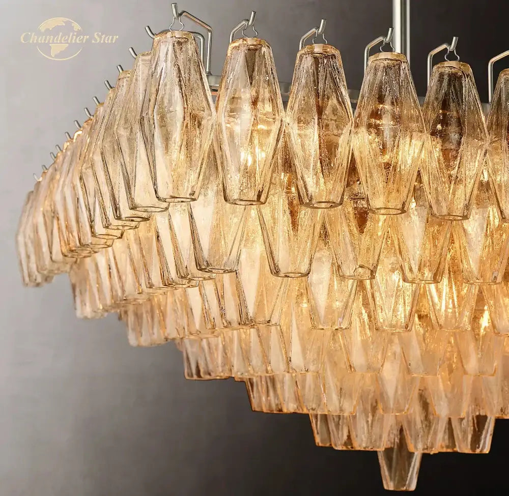 Modern amber chiara glass led square chandelier for dining room