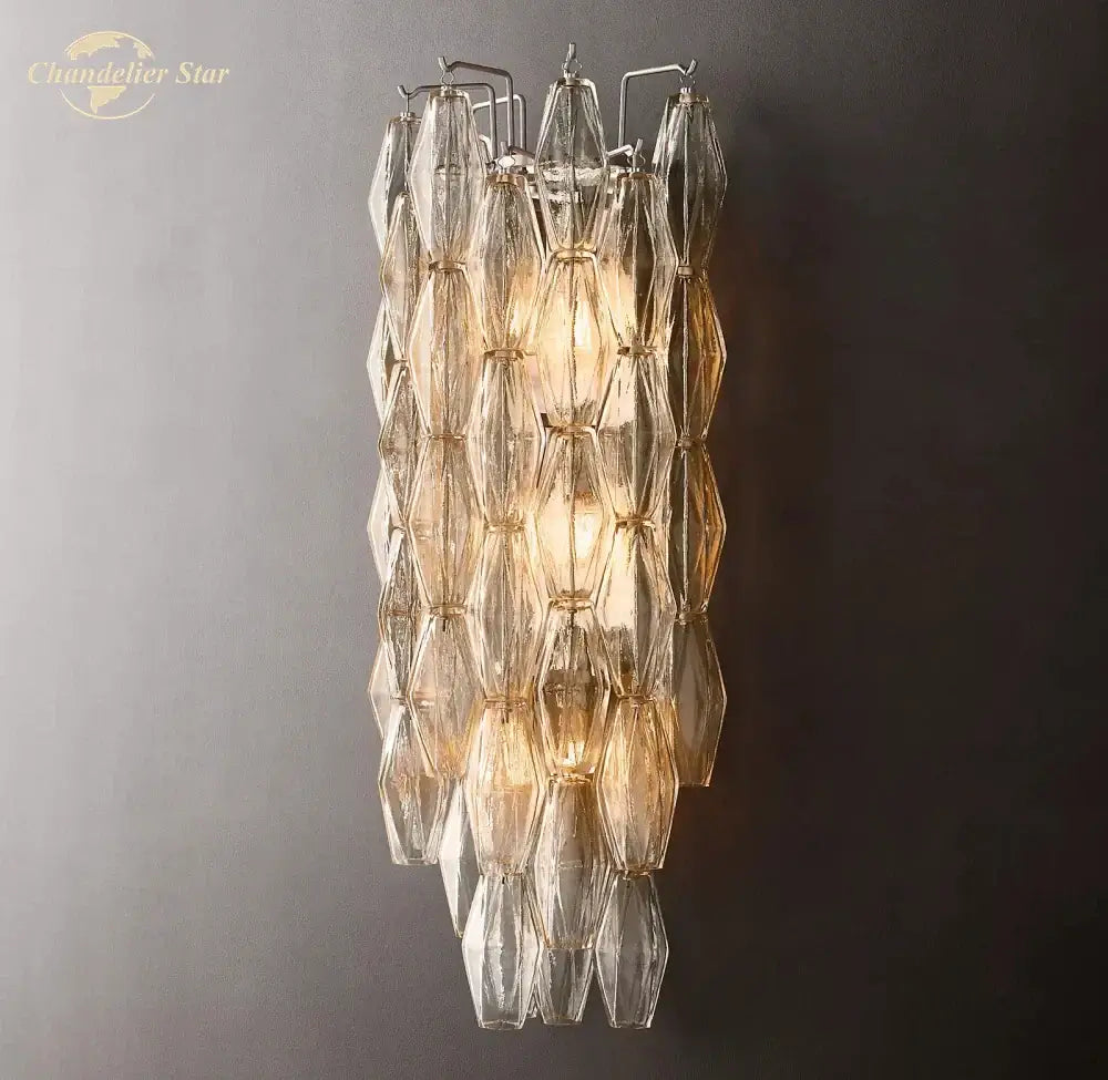 Modern metallic tiered glass led wall sconce bedroom light fixture