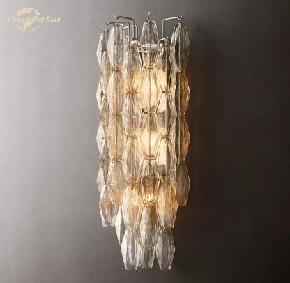 Modern metallic tiered glass led wall sconce bedroom light fixture