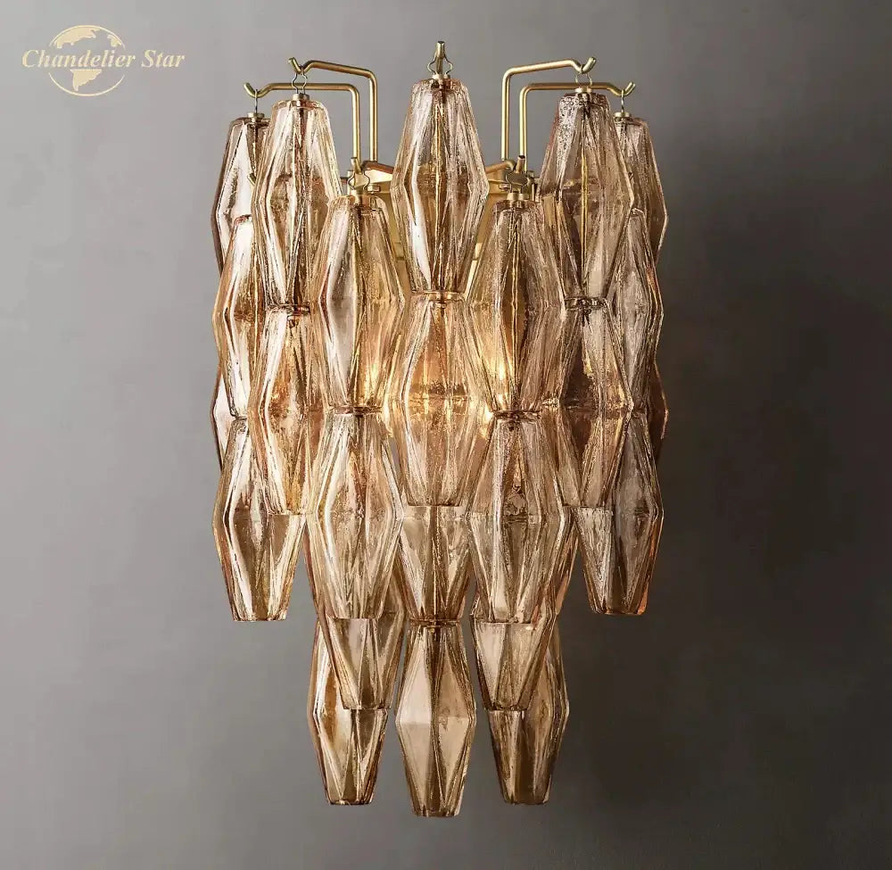 Modern metallic tiered glass led wall sconce bedroom light fixture