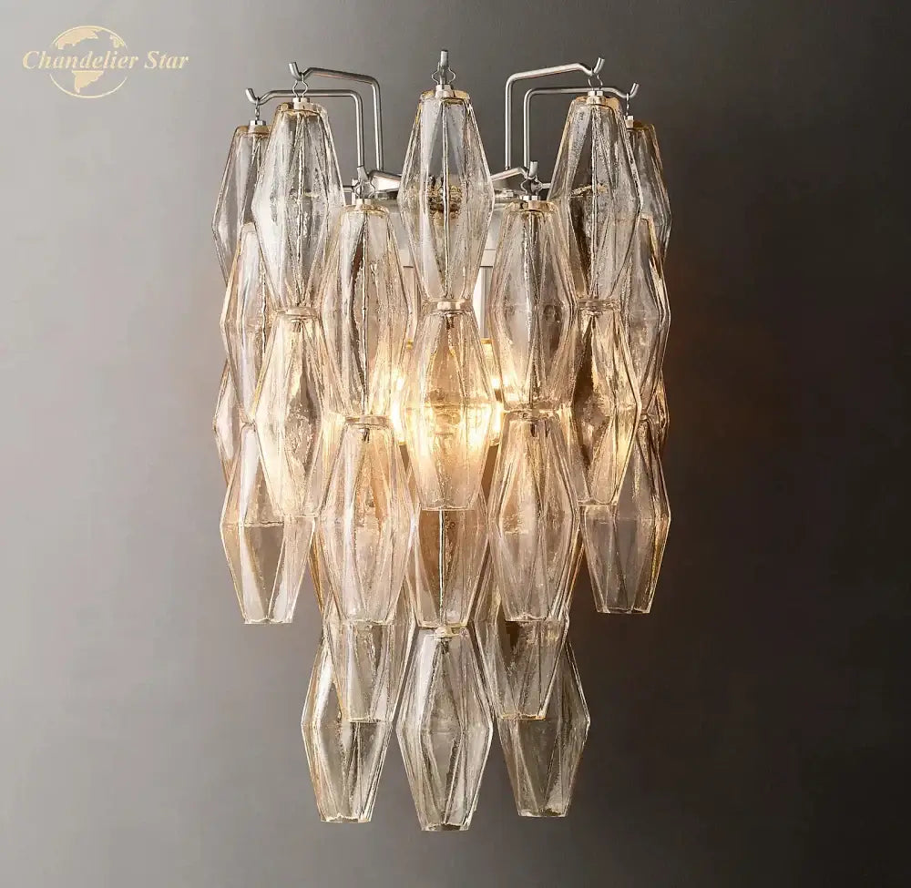 Modern metallic tiered glass led wall sconce bedroom light fixture