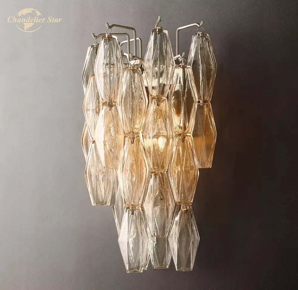 Modern metallic tiered glass led wall sconce bedroom light fixture