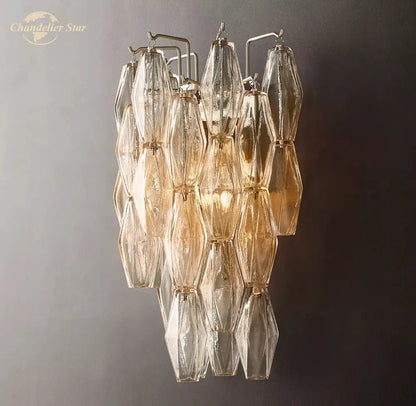 Modern metallic tiered glass led wall sconce bedroom light fixture