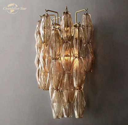 Modern metallic tiered glass led wall sconce bedroom light fixture