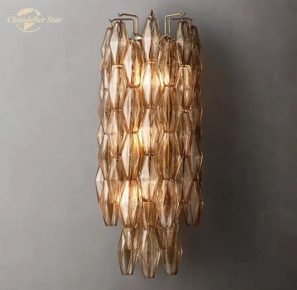 Modern metallic tiered glass led wall sconce bedroom light fixture