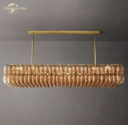 Amber glass and gold linear chandelier dining room light