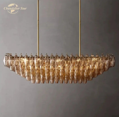 Modern amber glass tiered chandelier dining room gold hanging light