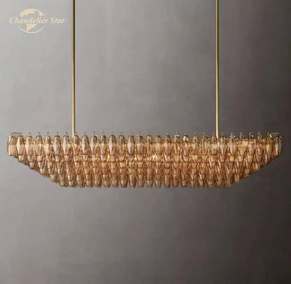 Modern amber glass tiered chandelier dining room gold hanging light