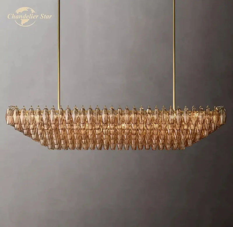 Modern amber glass tiered chandelier dining room gold hanging light