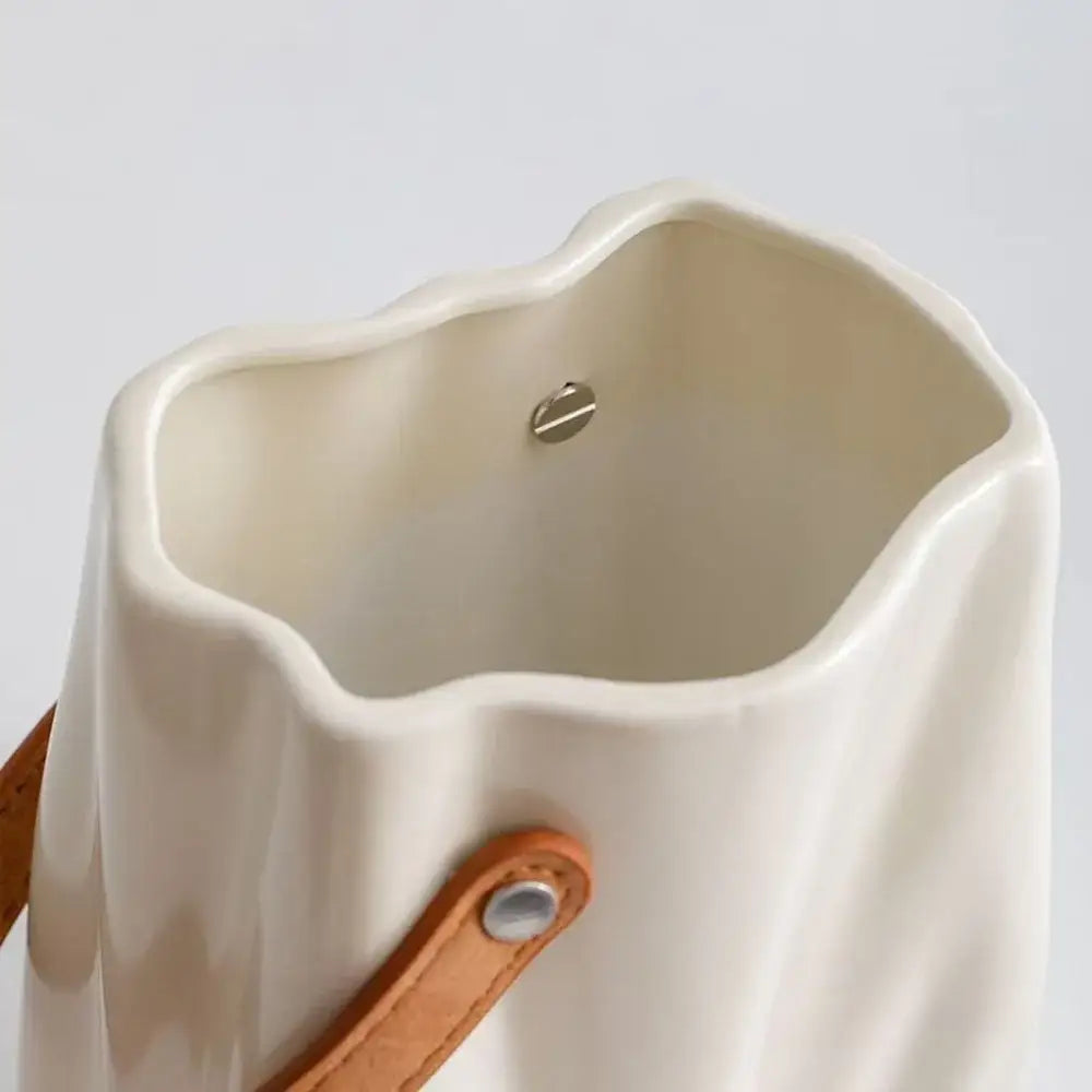 Chic ceramic vase cream textured flower pot living room with handle