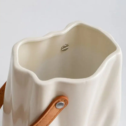 Chic ceramic vase cream textured flower pot living room with handle