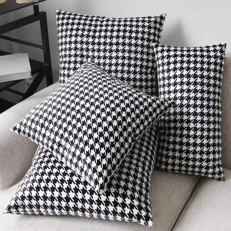 Chic black & white houndstooth pillow cover living room cushion cover