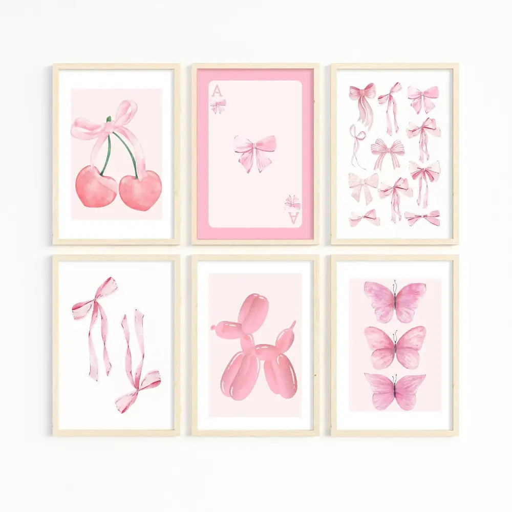 Chic pink watercolor wall art set girls bedroom decor