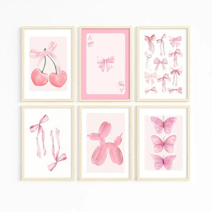 Chic pink watercolor wall art set girls bedroom decor