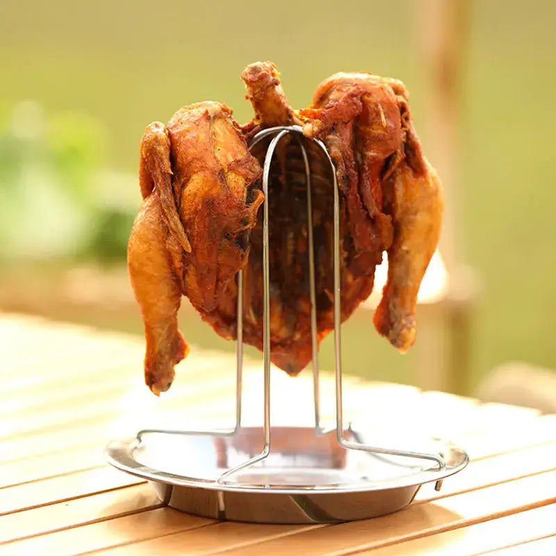Stainless steel chicken roaster rack and bowl set kitchen bbq stand