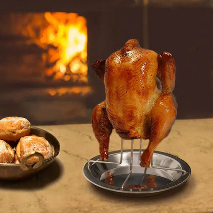 Stainless steel chicken roaster rack and bowl set kitchen bbq stand