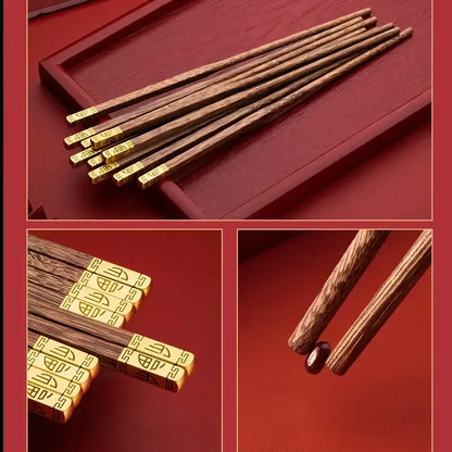 Elegant engraved gold and wood chopsticks set dining room decor