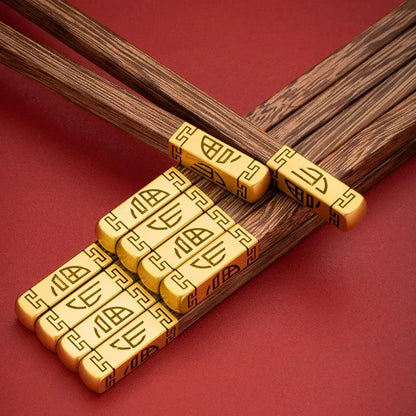 Elegant engraved gold and wood chopsticks set dining room decor