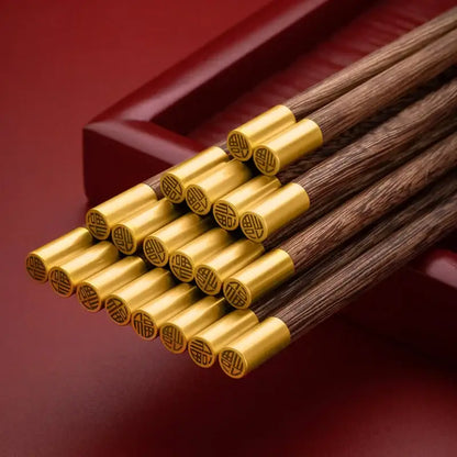 Engraved golden tipped wood chopsticks set dining room tableware