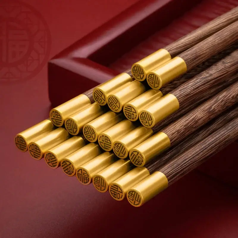 Engraved golden tipped wood chopsticks set dining room tableware