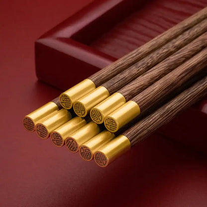 Engraved golden tipped wood chopsticks set dining room tableware