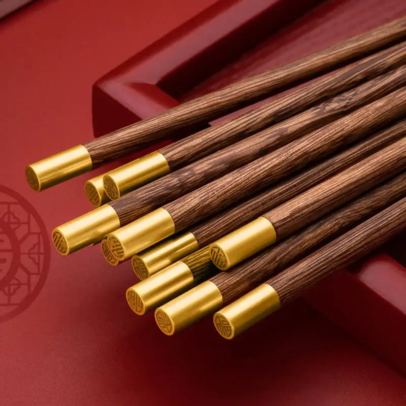Engraved golden tipped wood chopsticks set dining room tableware