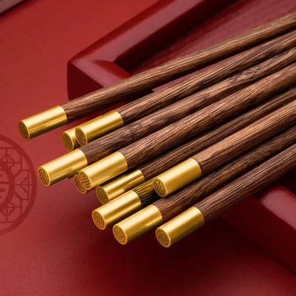 Engraved golden tipped wood chopsticks set dining room tableware
