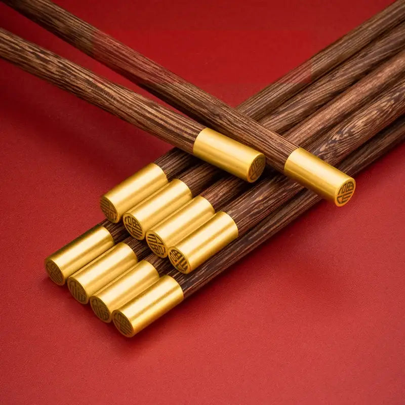 Engraved golden tipped wood chopsticks set dining room tableware